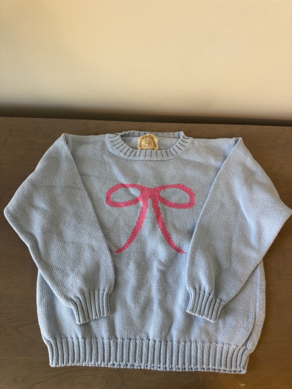 Light Blue Girls Sweater with Pink Bow